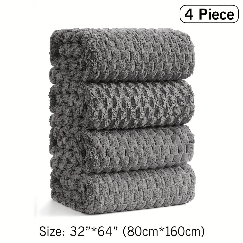 Oversized Bath Towel Set 800GSM 32x64 Inch Extra Large Microfiber - Ultra Soft Quick Dry Striped Spa Grade | Single or 4pcs Random Color | Beige White Light Blue Dark Gray | Modern Coastal Home Gift