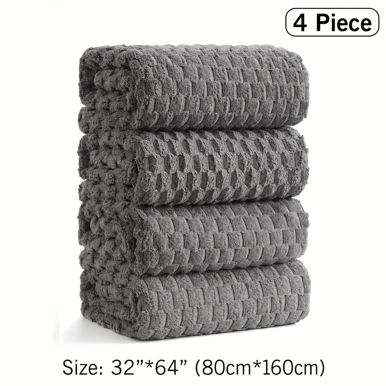 Oversized Bath Towel Set 800GSM 32x64 Inch Extra Large Microfiber - Ultra Soft Quick Dry Striped Spa Grade | Single or 4pcs Random Color | Beige White Light Blue Dark Gray | Modern Coastal Home Gift