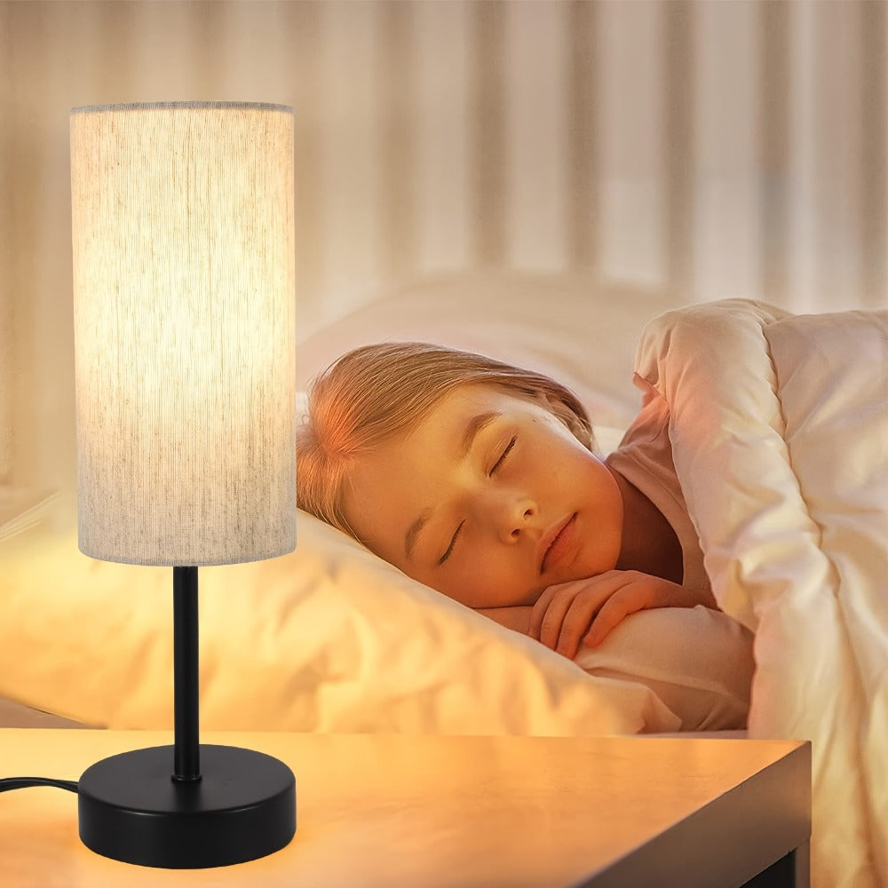 Small Bedside Table Lamp Set of 2 ¨C Linen Shade Nightstand Lamp with Cord Switch, 5W LED Bulb Included, Compact Desk Light for Bedroom Living Room Children's Room Office Dorm (Black / Beige Black)