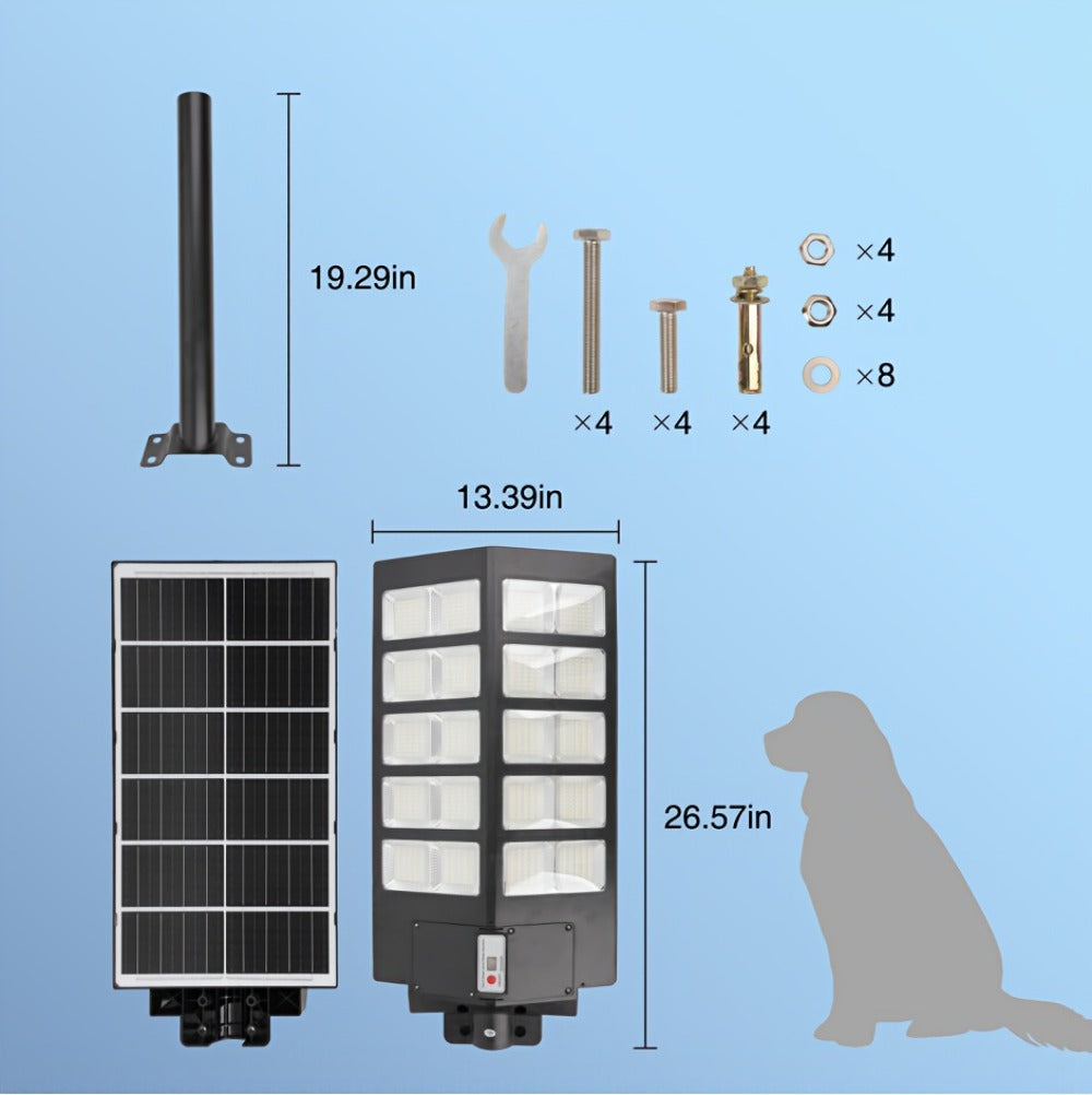 Solar Street Lights Outdoor 800 LED IP54 Waterproof with Motion Sensor ¨C 6500K Dusk to Dawn Flood Light, Remote Control, Adjustable Brightness & Timer for Parking Lot Yard Garage Driveway Rural Area