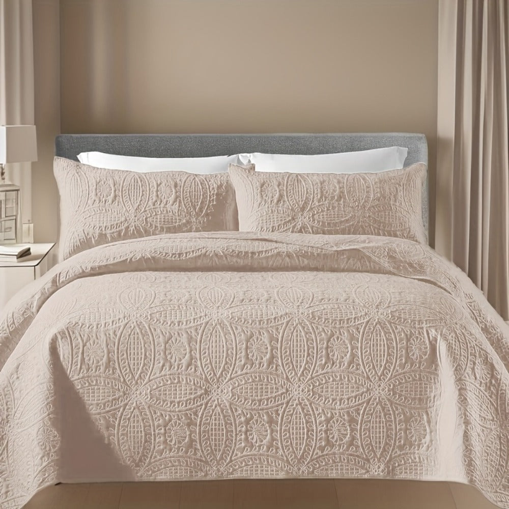 Quilt Set 3 Piece Soft Lightweight Bedding - Thin Bed Quilt with 2 Pillowcases for Bedroom Guest Room, Full Queen King, All Season Comforter Set, 10 Colors