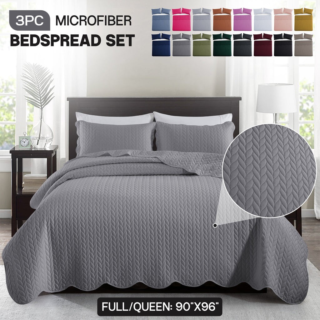 Bedspread Set 3-Piece Microfiber Floral Coverlet with Pillow Shams - Soft Breathable Lightweight All-Season Bed Cover for Queen King Twin California King