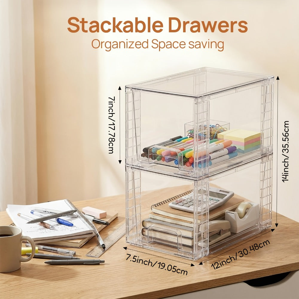 Stackable Storage Drawers Acrylic Drawer Organizer Cabinet | 4/6/8 Packs Plastic Bins for Bathroom Undersink Kitchen Pantry Makeup Organization Easy Assembly Modular Drawer Units