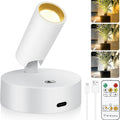 Rechargeable Indoor Spotlight LED ¨C 3-Color Dimmable with Remote & Timer, 350¡ã Adjustable, 2500mAh Battery, Magnetic Base Wall Accent Light for Pictures, Plants & Artwork (White / Black, 1 or 2 Pack)