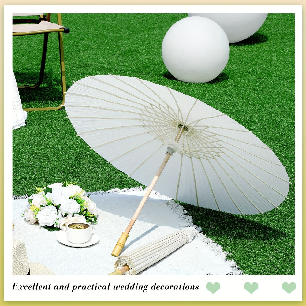 Paper Parasols 24 Pack 33 Inch - Decorative Paper Umbrellas for Party Photobooth Props, Wedding Decorations, Bridal Shower, Traditional Chinese Japanese Style with Wooden Handle