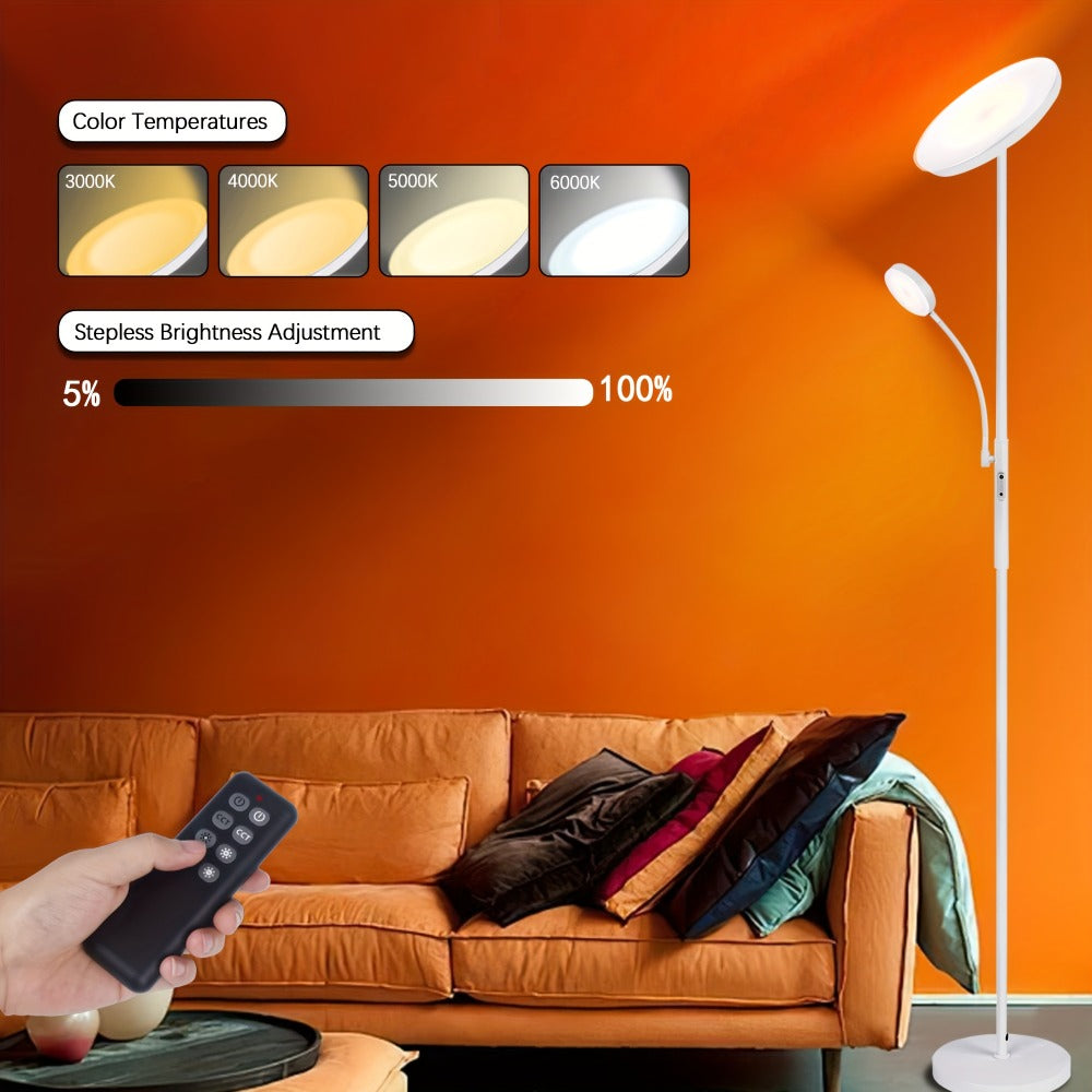 LED Floor Lamp with Reading Light ¨C 27W 2300LM Dimmable Torchiere Standing Lamp, 4 Color Temperatures, Remote & Touch Control, Metal Base for Living Room Bedroom Home Office (Black/White)