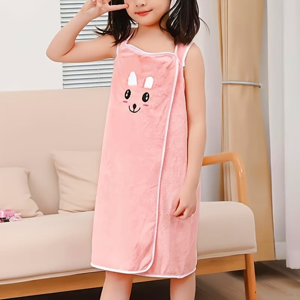 Bunny Ears Bath Towel Wrap for Girls - 250GSM Microfiber Cartoon Bath Skirt, Cute Kawaii Robe for Ages 6-12, Rose Red Purple Pink Blue, Fun Birthday Gift
