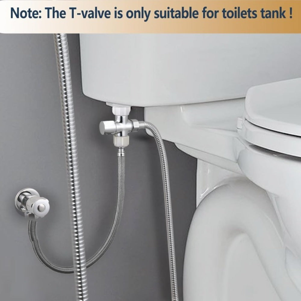 Toilet T-Adapter Diverter Valve with Shutoff - 304 Stainless Steel G7/8 American Thread, Chrome Finish, O-Ring & Mesh Filter Included, No Electricity Required, Universal Toilet Accessory