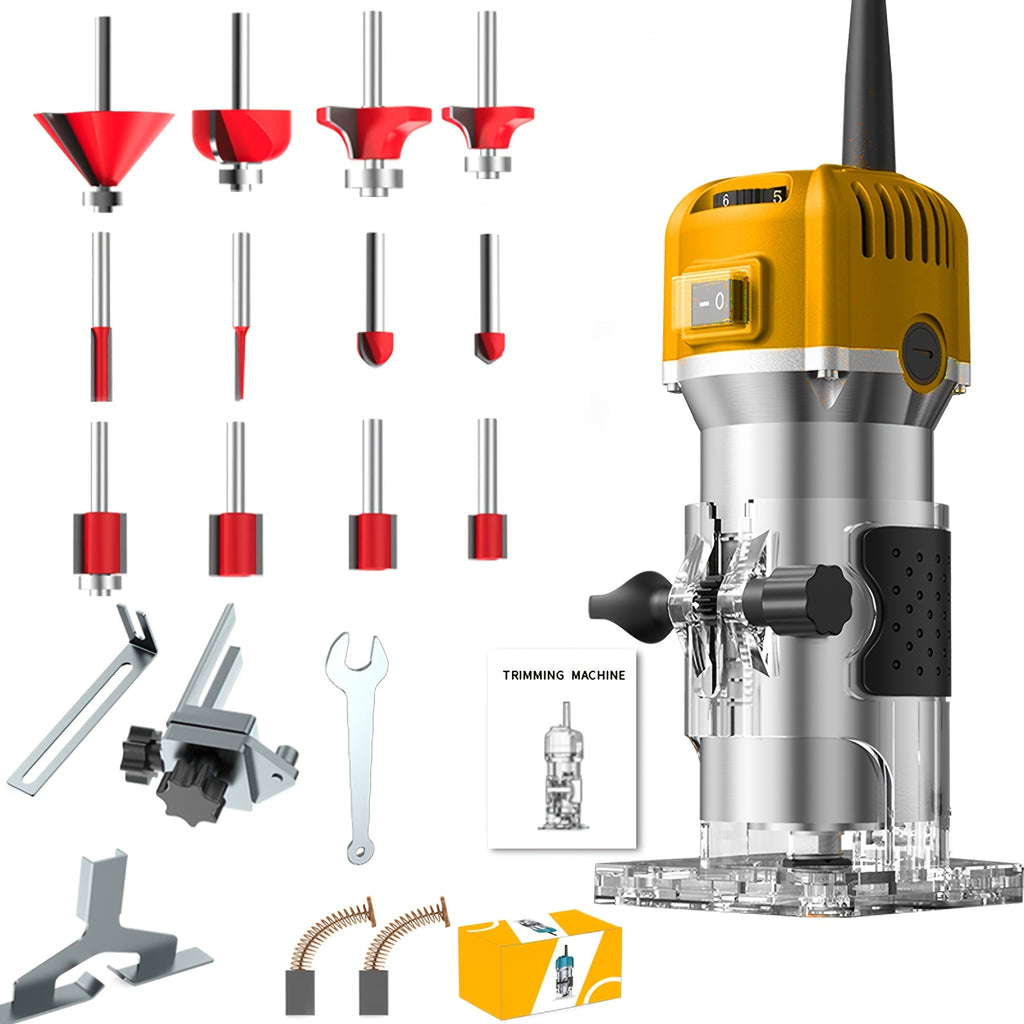 Electric Edge Cutting Machine Multifunctional Wood Router Trimmer - Adjustable Speed, Wood Chamfering Slotting Milling Carving Tool with Accessories, Industrial Planer for Woodworking