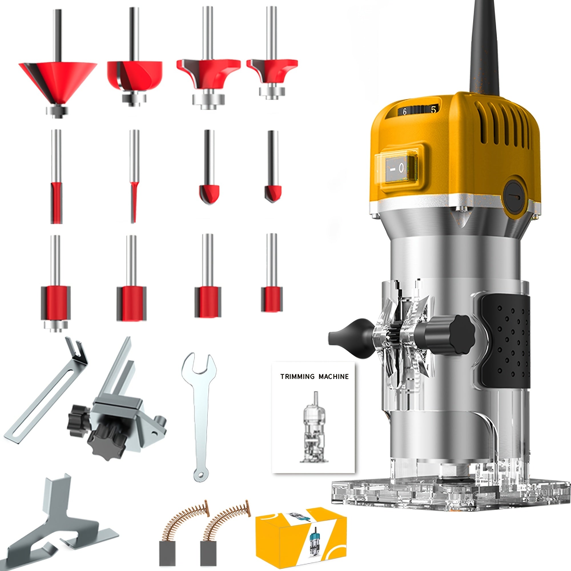 Electric Edge Cutting Machine Multifunctional Wood Router Trimmer - Adjustable Speed, Wood Chamfering Slotting Milling Carving Tool with Accessories, Industrial Planer for Woodworking