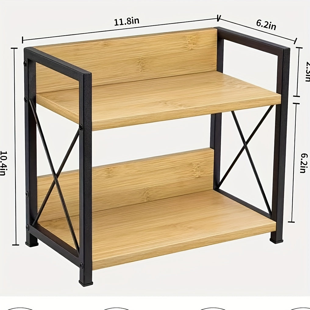 Countertop Spice Rack Organizer Wood Kitchen Counter Shelf for Spices Coffee Seasoning - Freestanding No Install Storage Rack for Kitchen Bathroom Vanity Cosmetics Organization