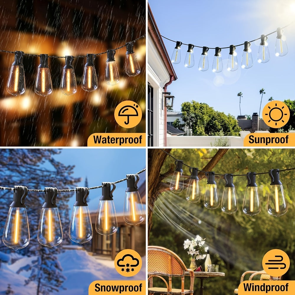 Solar String Lights Outdoor 50/100FT, 2700K Warm White Waterproof Patio String Lights, Breakproof ST38 E12 Bulbs for Backyard Porch Garden Pergola