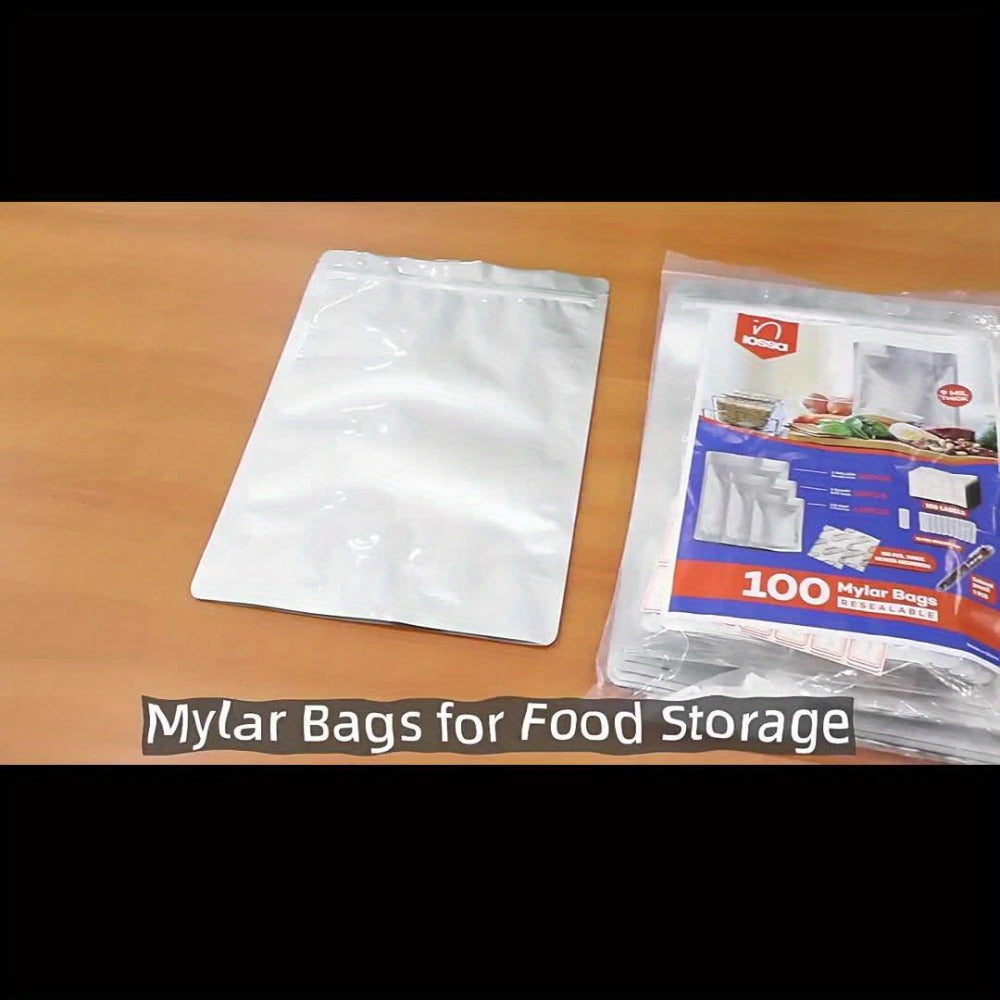 Mylar Bags for Food Storage 100 Pack Resealable 3 Sizes 1 Gallon 10 Mil 1 Quart 8 Mil Half Pint 6 Mil Stand Up Airtight Bags for Long Term Food Preservation Prepping Camping