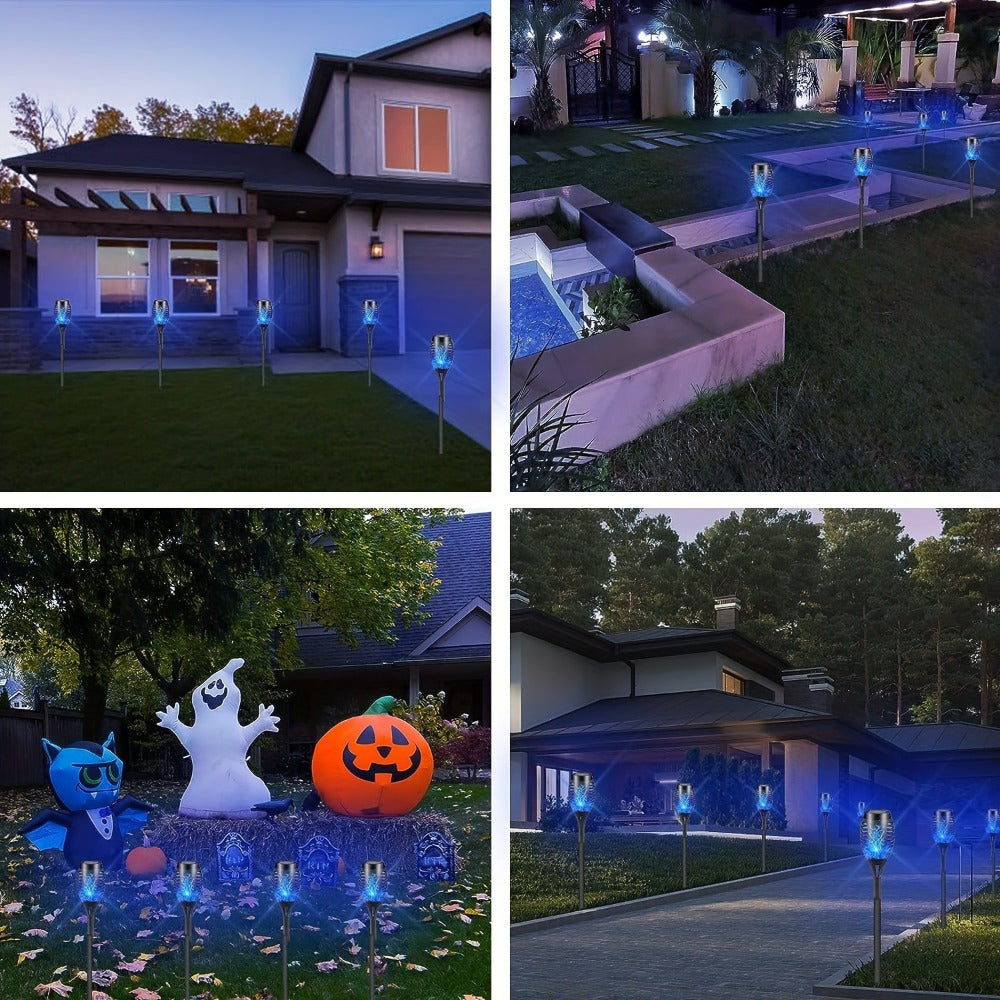 Solar Torch Lights Flickering Flame Outdoor ¨C Auto On/Off Dancing Flame Solar Garden Lights IP54 Waterproof | Landscape Pathway Torch for Garden, Yard, Patio & Christmas Decoration | 6/8/12pcs Blue