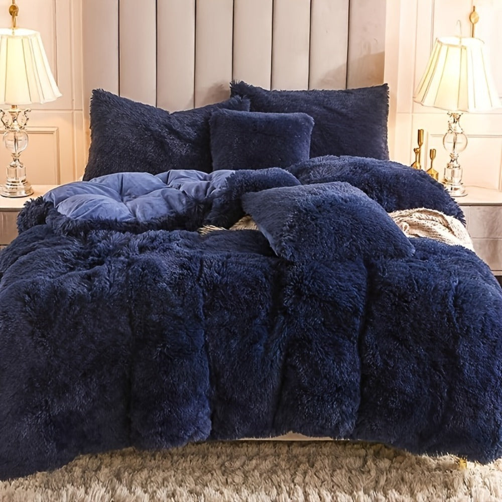 Plush Duvet Cover 100% Polyester Soft Warm Zipper Closure Cozy Bedroom Bedding Twin Full Queen King Solid Tie Dye 14 Colors for Bedroom Guest Room Dorm