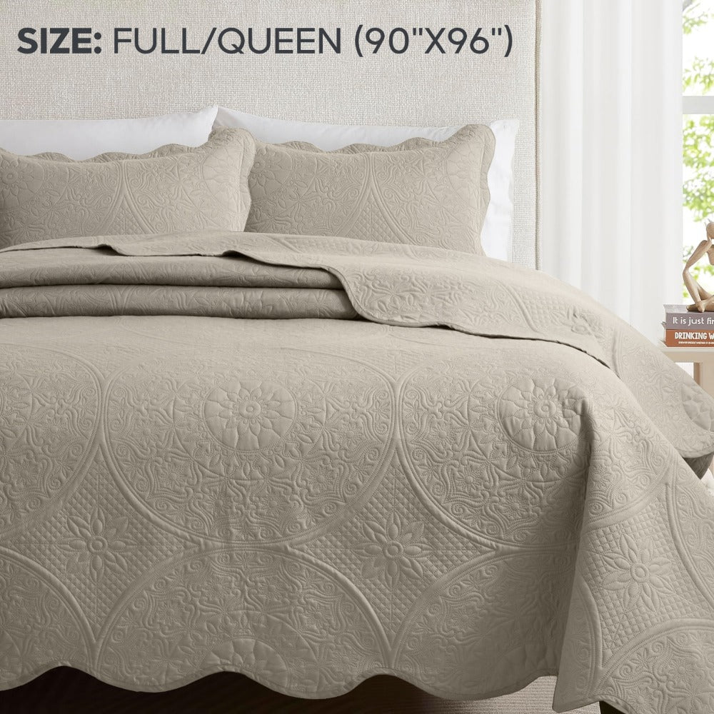 Quilted Bedspread Set 3 Piece ¨C Soft Floral Coverlet with Pillow Shams, Lightweight Breathable Quilt for Bedroom & Guest Room, All Season Bed Cover