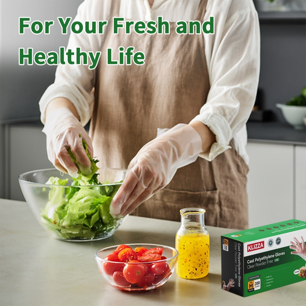 Clear Poly Disposable Gloves 200/1000PCS Oil Resistant Food Safe Cooking Cleaning Gloves S M XL