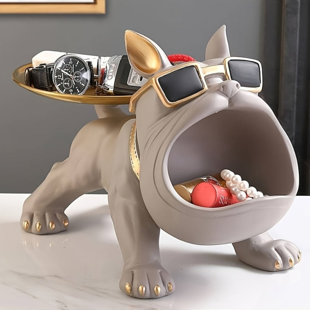 Resin Pug Bulldog Decorative Tray Statue | Dog Tray Organizer for Keys Jewelry Candy Earrings | Modern Art Home Decor Sculpture for Entryway Desk Office Dining Table | Unique Dog Lover Gift