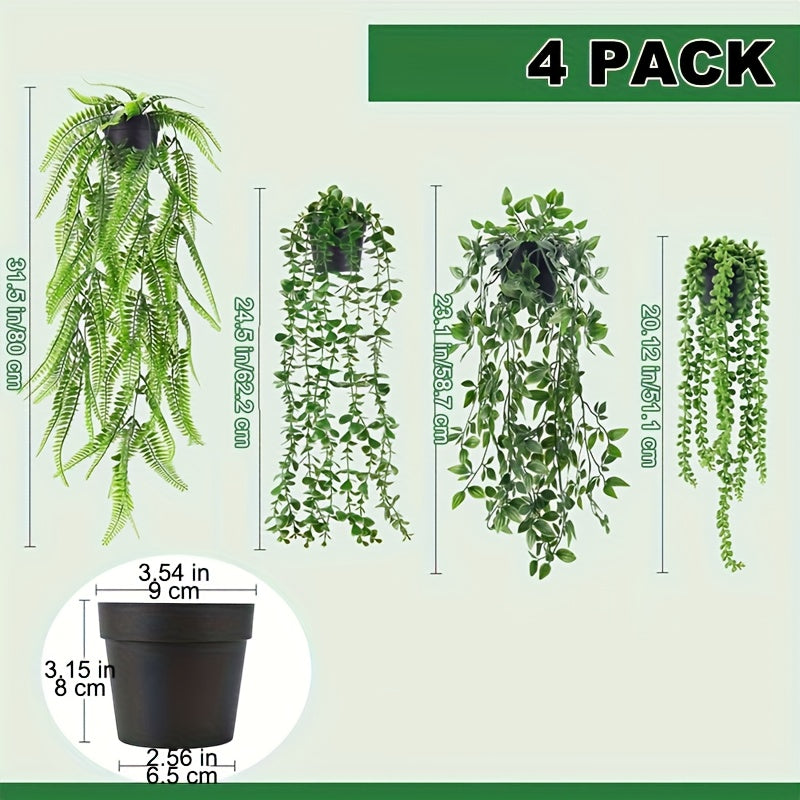 Artificial Hanging Plants 4 Pack ¨C Fake Trailing Vines for Indoor Outdoor Wall Shelf Room Decor, Realistic Faux Rose Greenery Hanging Basket Decoration