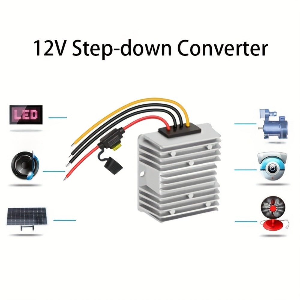 DC Step Down Converter 24V 36V 48V to 12V - High Efficiency Voltage Reducer, Durable Aluminum Housing, for RV, Solar Energy System, Automotive, Industrial Applications, 1pc & 2pcs Options