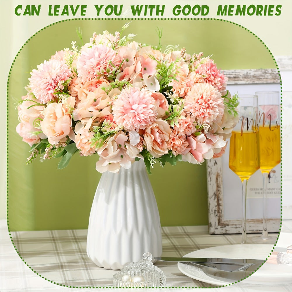 Artificial Peony Flowers 12 Bundles - Faux Peony & Hydrangea Bouquet for Wedding Centerpiece, Table Floral Arrangement, Vase Decor, Home & Holiday Decoration (Blue White, Pink, Purple, White, Green)
