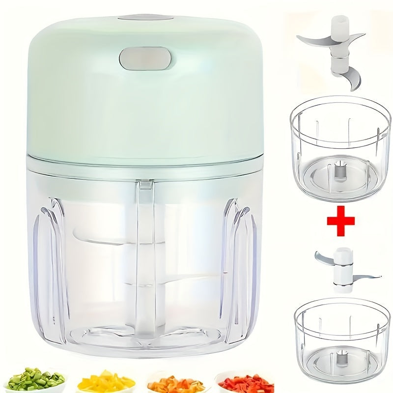 Mini Electric Garlic Chopper USB Rechargeable - Electric Food Chopper & Masher, Portable Garlic Crusher for Meat, Onion, Ginger & Herbs, 250ML / 8.45oz Kitchen Gadget in White, Green & Pink