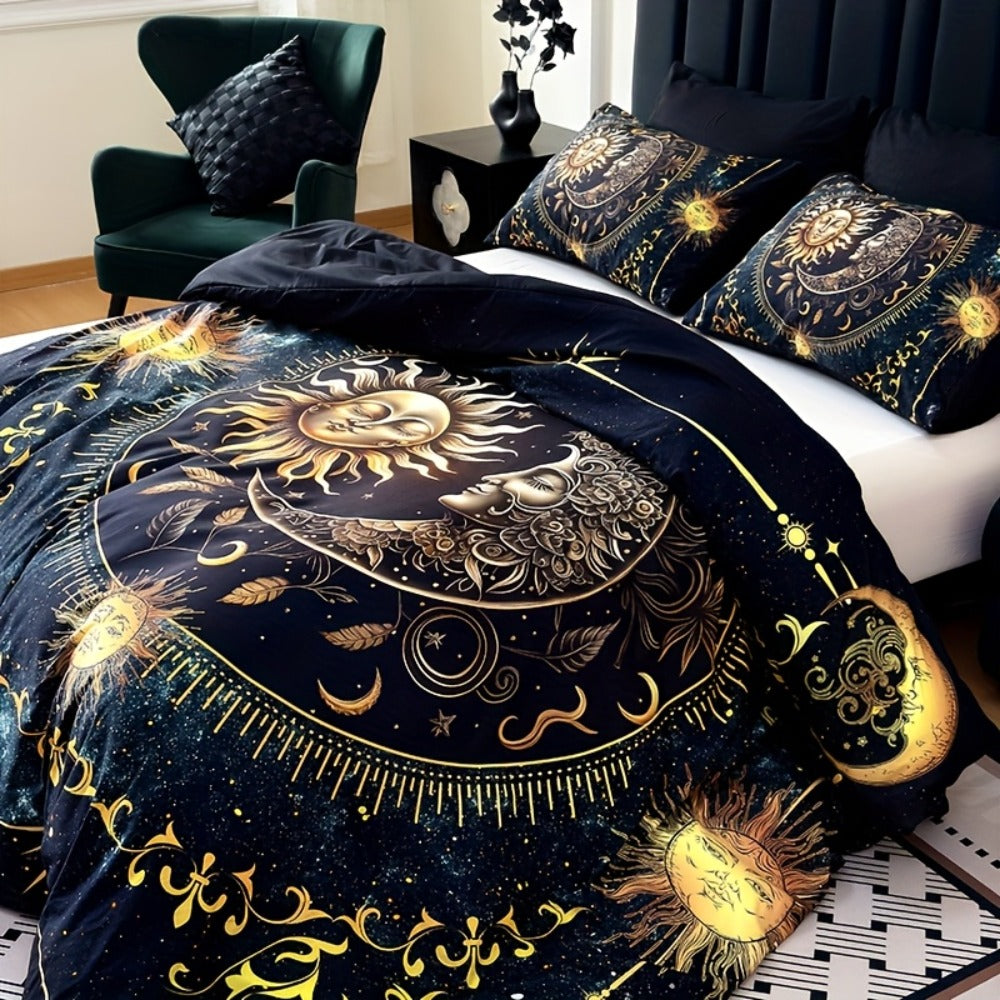 Sun Moon Planet Duvet Cover Set 3pcs Colorful Celestial Print Soft Breathable Bedding with Pillowcases Twin Full Queen King