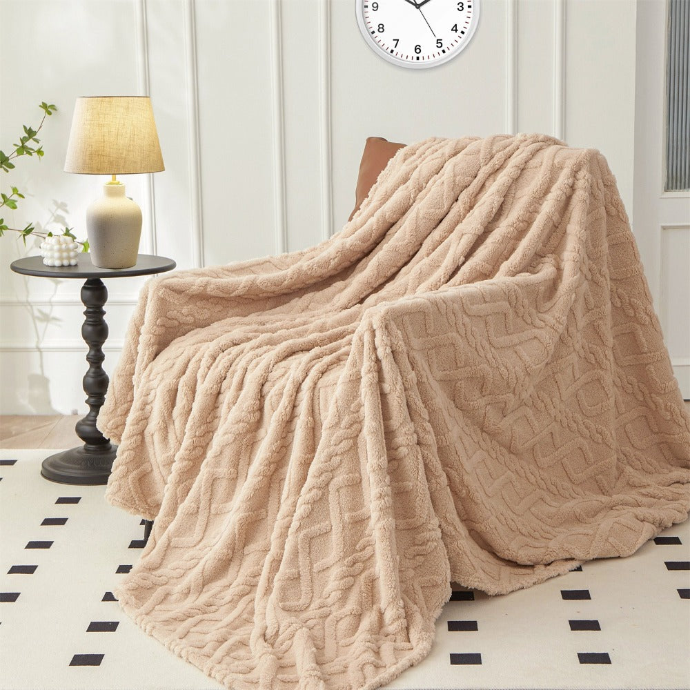 3D Plush Dense Weave Fleece Blanket ¨C Ultra-Soft Warm Throw for Bed, Couch, Travel & Outdoor, Air-Conditioning Friendly, 3 Colors, 2 Sizes