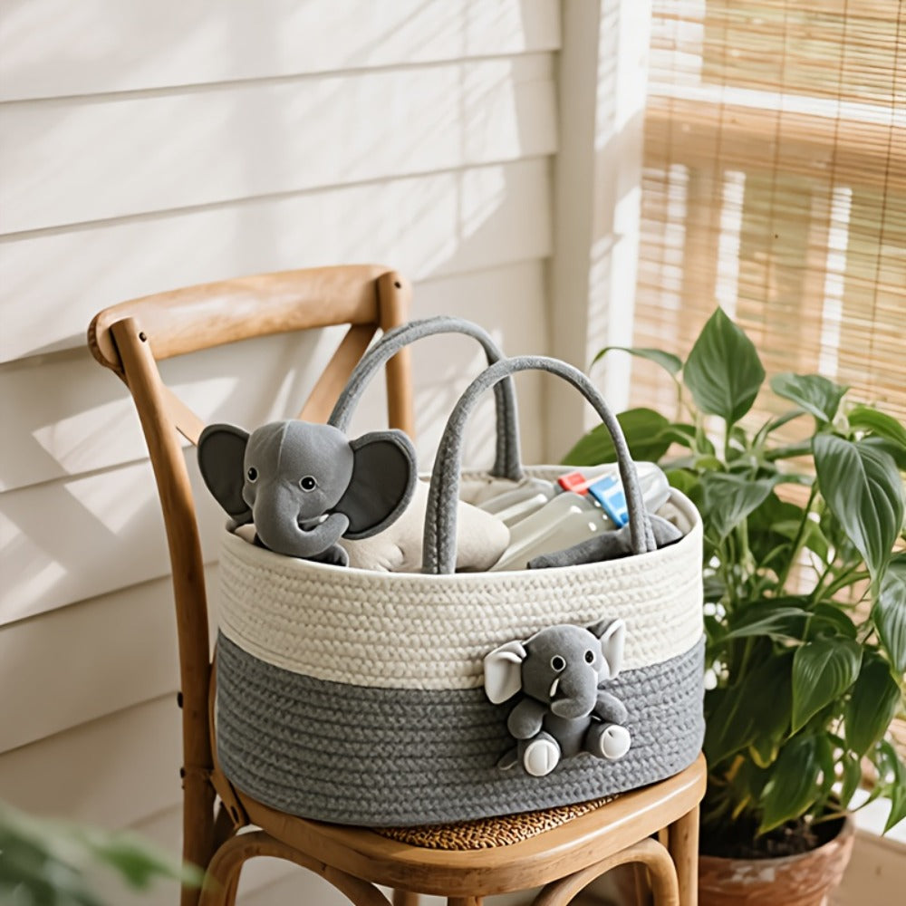 Cute Animal Woven Storage Basket ¨C Decorative Desktop Organizer for Remote Controls, Toys, Stationery & Small Items ¨C Bear, Bunny, Elephant & Giraffe Styles for Home, Nursery & Gift
