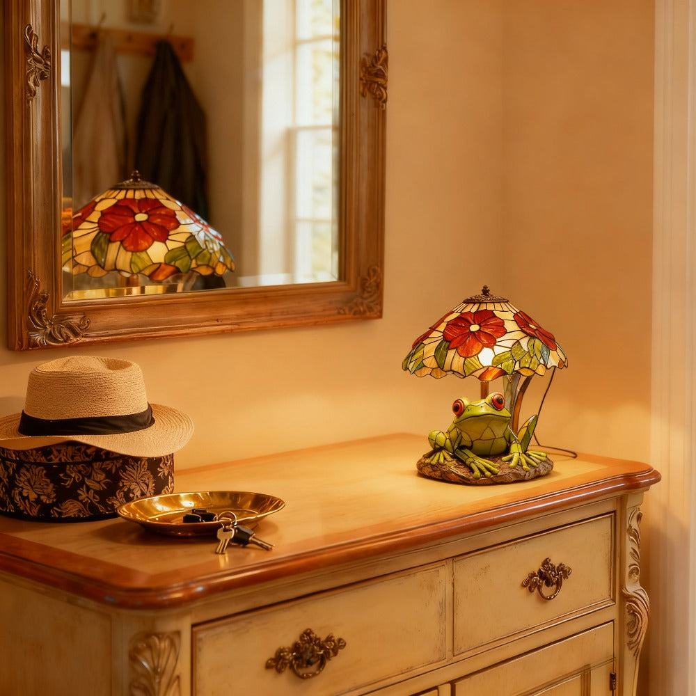 3D Frog Table Lamp Floral Painted Flower Night Light Warm Ambiance Home Decor Bedside Office Desk Study Decor Wedding Birthday Holiday Gift Cute Room Decor