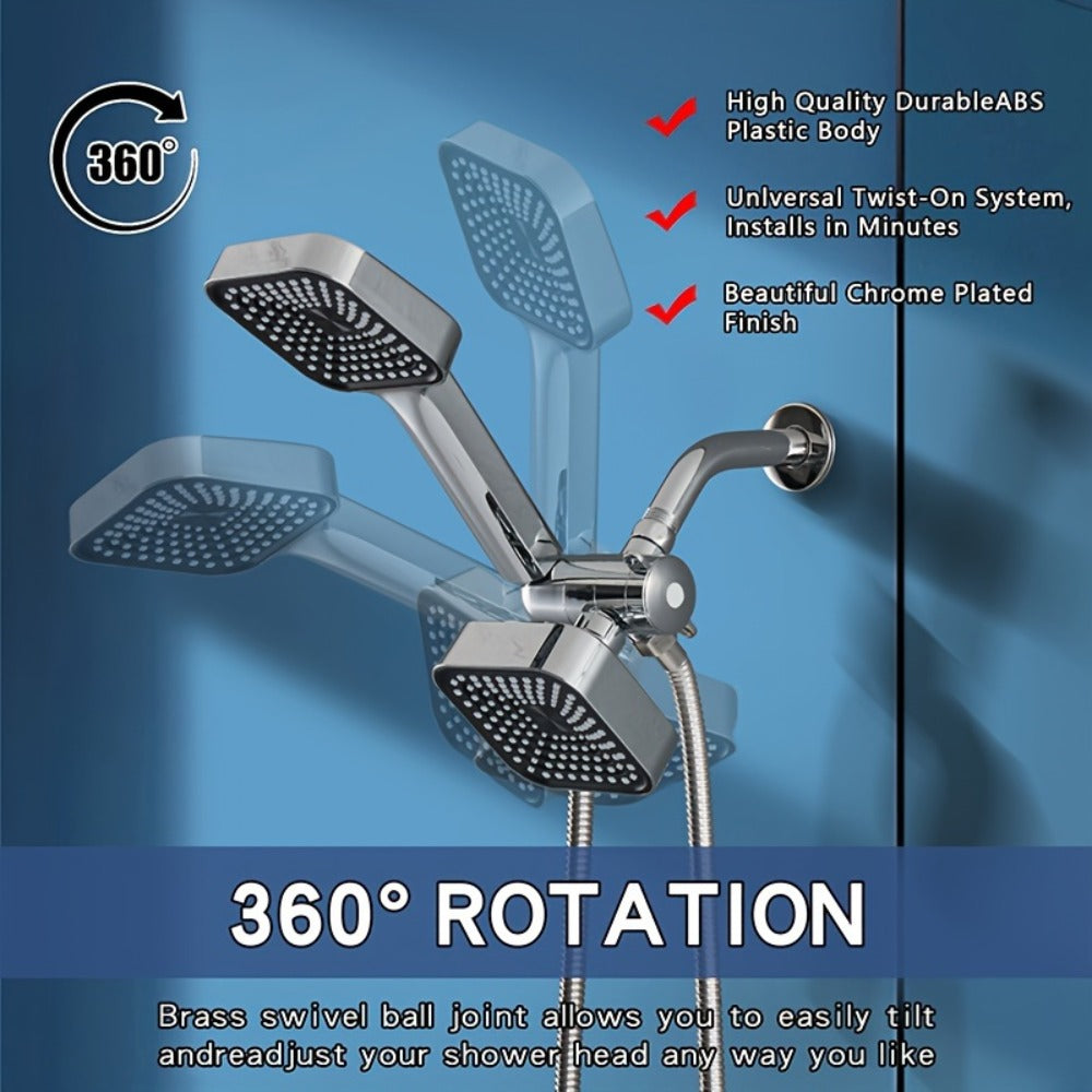 Handheld Shower Head Kit 4 Inch High Flow with Long Hose 3-Way Diverter Dual Purpose Shower Spray Assembly Wall Mount Bathroom Shower Fixtures Silver Black