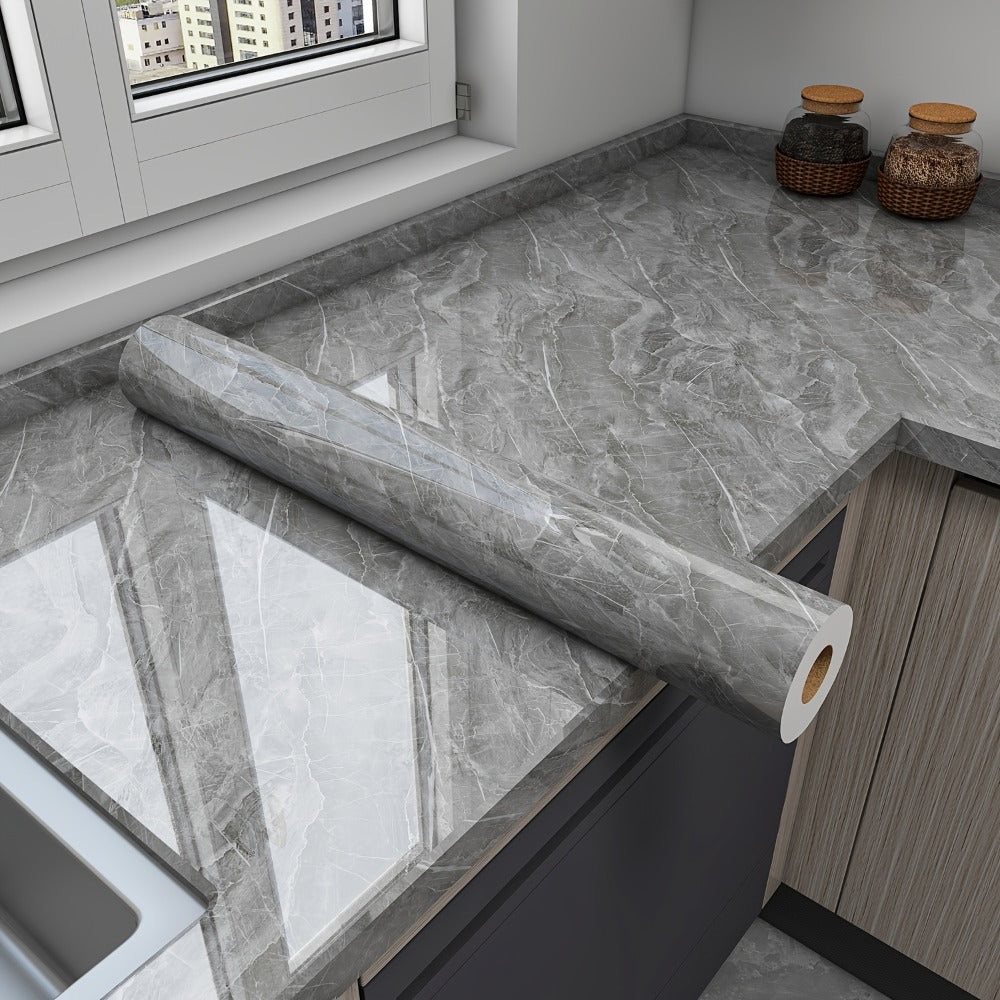 Marble Peel and Stick Wallpaper Roll - Waterproof Oil-Proof Self-Adhesive Wall Contact Paper for Kitchen Backsplash Bathroom Countertop