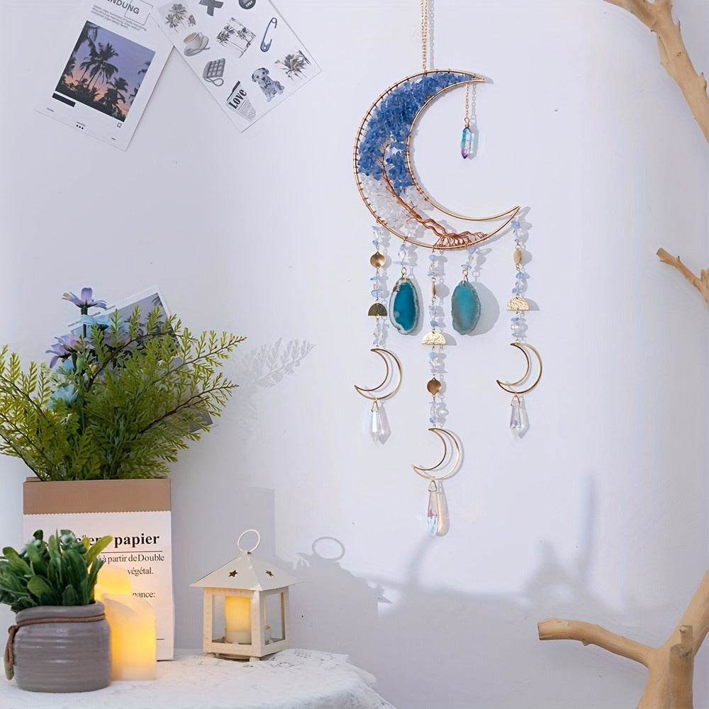 Dreamcatcher Moon Suncatcher Wall Hanging ¨C Handmade Boho Wind Chime Pendant for Indoor Outdoor Garden, Courtyard & Party Decor ¨C Christmas & Birthday Gift