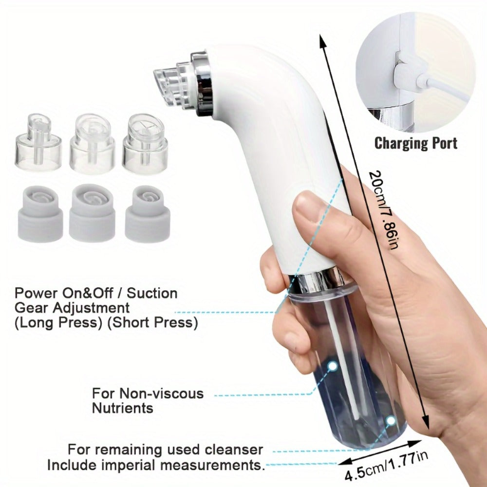 Pore Vacuum Blackhead Remover ¨C 6 Interchangeable Heads & 3 Suction Levels, USB Rechargeable Electric Pore Cleaner, Visible Deep Cleansing Facial Extractor for Men & Women, All Skin Types