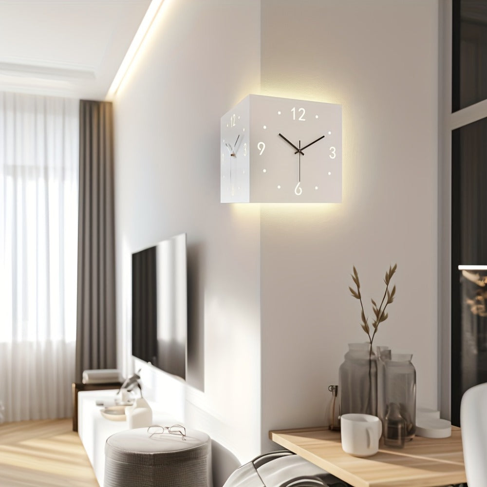 LED Wall Lamp with Motion Sensor Battery Operated Double Sided Pendulum Wall Light Modern Decorative Corner Clock Night Light for Bedroom Living Room Office White