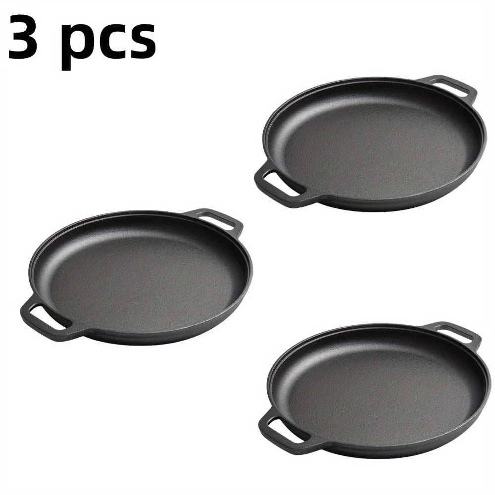 Pre-Seasoned Cast Iron Pan Set - Non-Stick Multifunctional Skillet for Pizza Home Kitchen Outdoor Cooking, Even Heating Compatible with All Stoves, 1/2/3 Piece Options