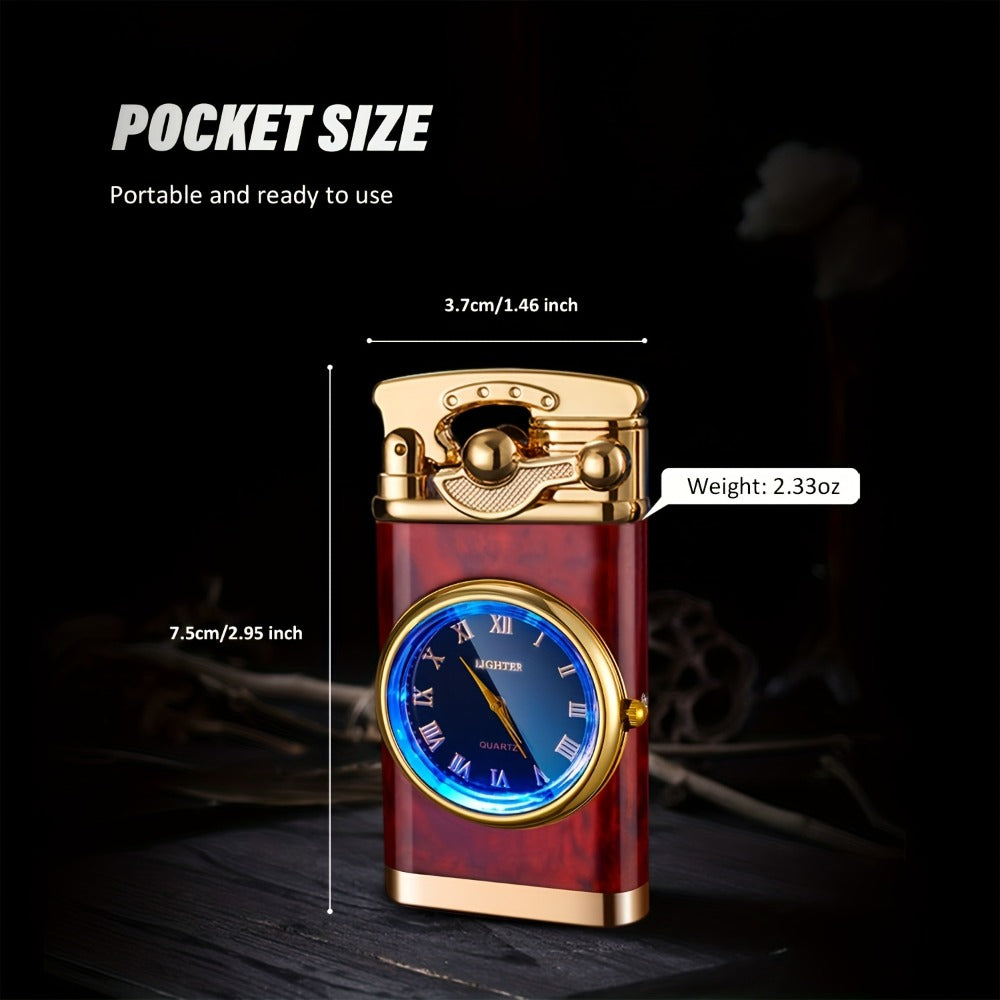 Vintage Rocker Butane Lighter Blue Double Flame Windproof - Multi-Function Dial, Adjustable Flame, Indoor & Outdoor | Gift for Dad & Boyfriend | Butane Not Included