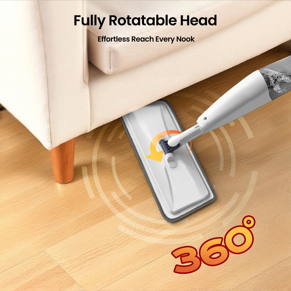 Spray Mop with 3 Washable Microfiber Carbon Fiber Pads Water Spraying Flat Mop Wet Dry Dual Use Floor Cleaning for Hardwood Laminate Tile Ceramic 4pc White