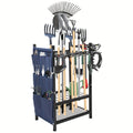 Tool Storage Rack with Storage Bag ¨C Metal Yard Tool Organizer for Garage Holds 35 Long-Handled Tools, Broom, Shovel, Rake Stand Holder, Heavy Duty Freestanding Garden Tool Rack for Outdoor & Yard, Black