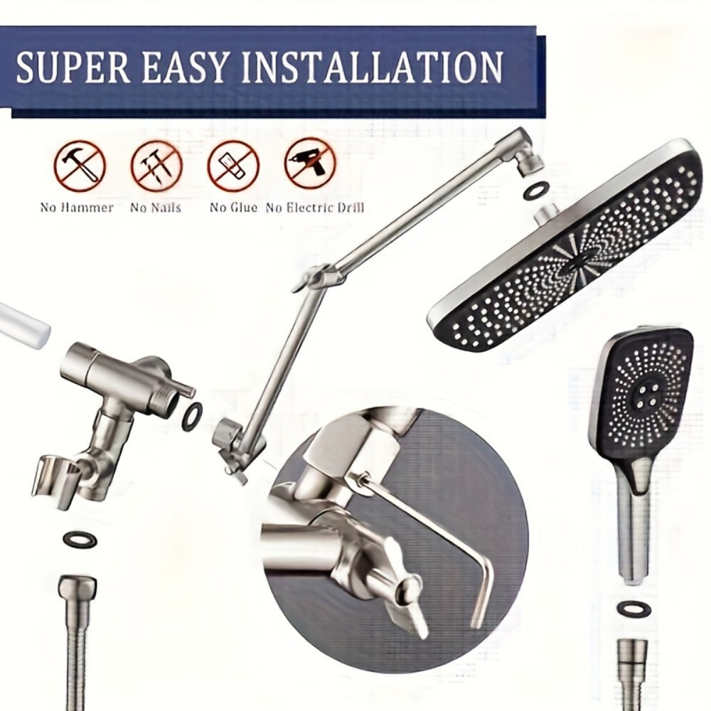 Rain Shower Head with Handheld Combo 12 Inch High Pressure Rainfall Showerhead Set ¨C 4-Function Spray, 3-Way Diverter, 2-Stage Extension Arm & 71¡± Hose, Matte Black / Chrome / Brushed Nickel