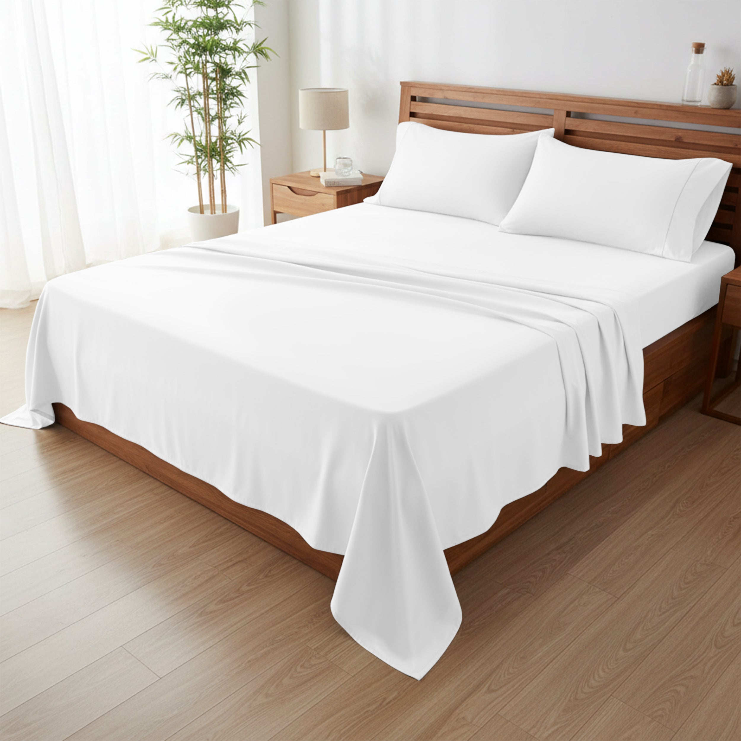 Bamboo Blend Bed Sheet Set 4 Piece 30% Bamboo Viscose 70% Polyester Cooling Deep Pocket 16 Inch Wrinkle-Resistant Moisture-Wicking Twin Full Queen King Cal King