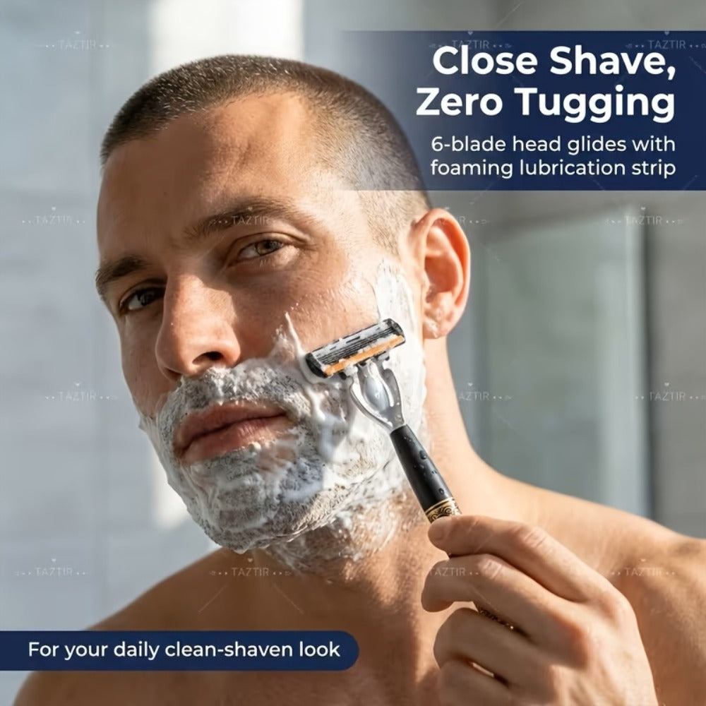 Shaving Kit for Men ¨C 2 Handles & 72 Replacement Blades, Six-Layer Blade System Luxury Razor Set for Beard & Mustache Grooming, Ergonomic Design, Perfect Christmas & Valentine's Day Gift