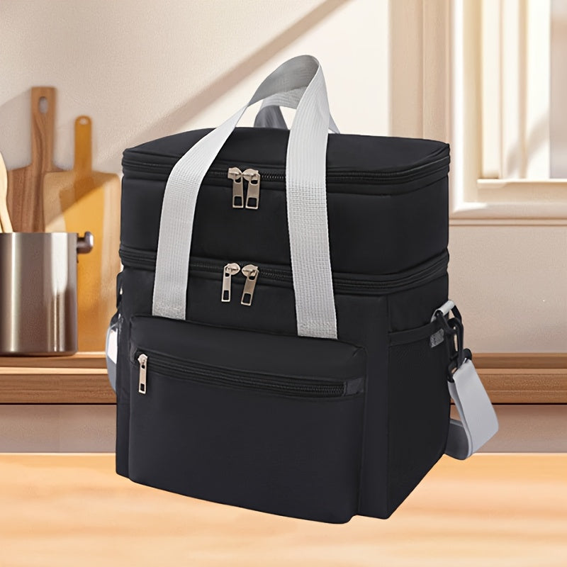 Insulated Lunch Bag Large Capacity Leakproof Waterproof with Shoulder Strap Double Pocket Portable Cooler Tote for Men Women Work School Picnic Beach in Black Grey Burgundy Blue