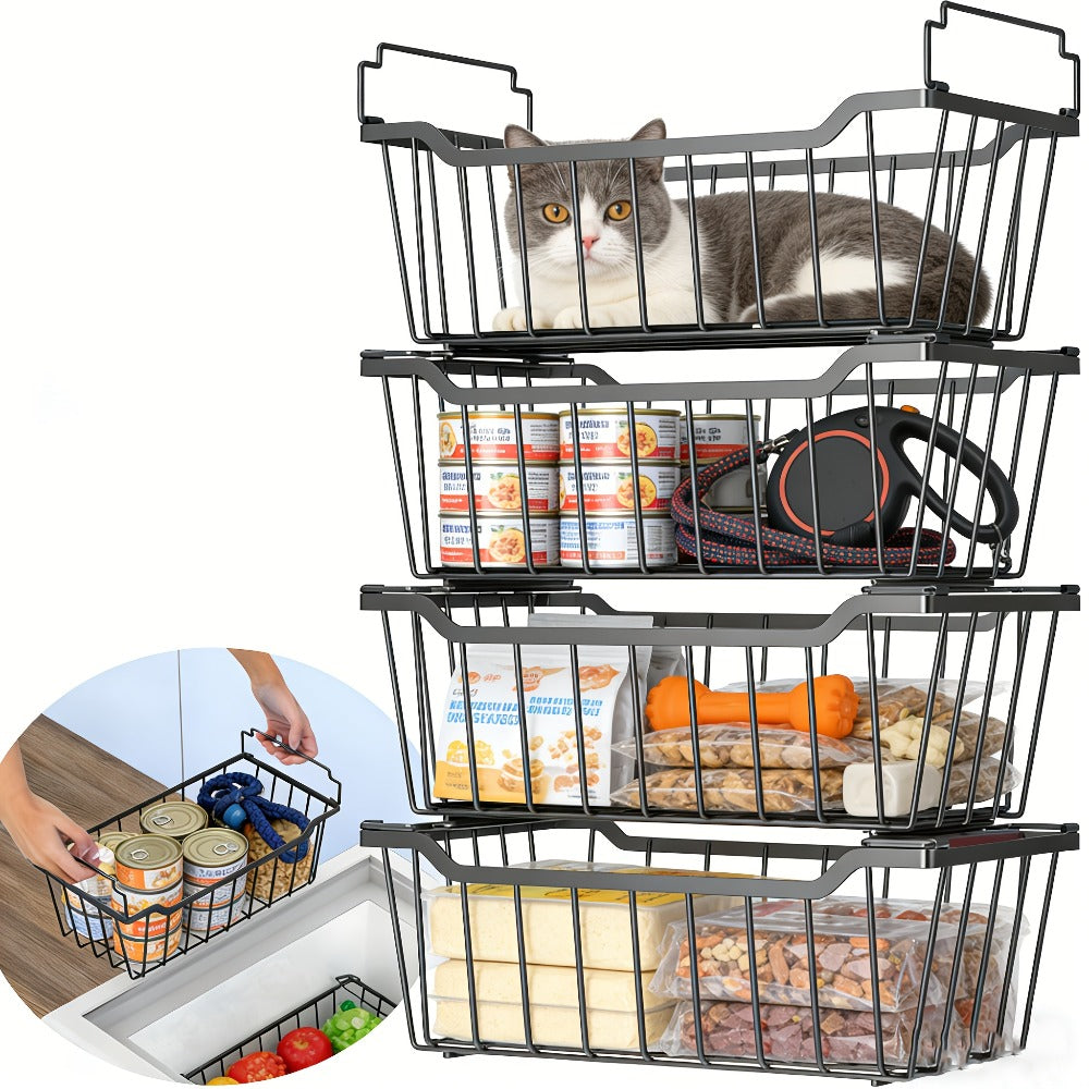 Freezer Organizer Bins Stackable with Foldable Handle - Chest Freezer Storage Baskets Rack, Space Saving Refrigerator Organizer Bins, 4 or 8 Pack