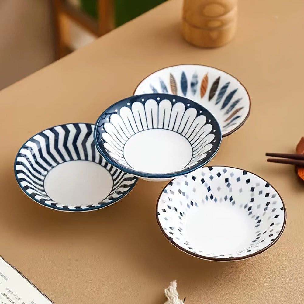 Dipping Sauce Dish Set 10/12 Piece Bohemian Ceramic ¨C Colorful Small Plates for Soy Sauce Vinegar Spices Condiments Sushi Bar Restaurant Kitchen Party Boho Snack Seasoning Plate