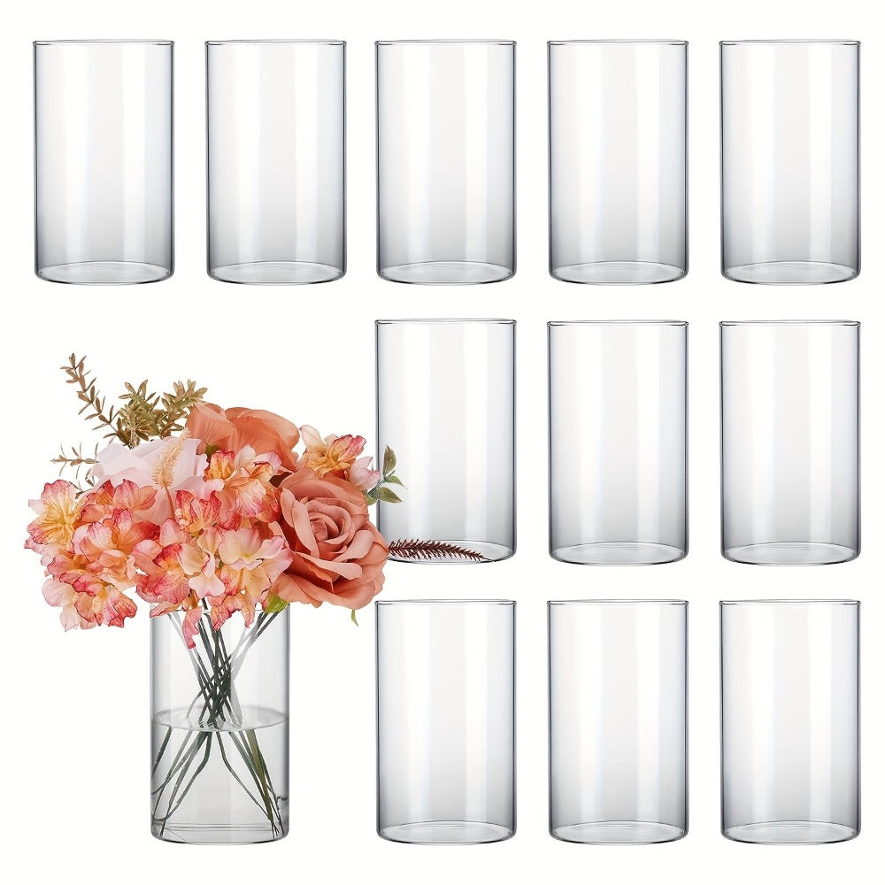 Clear Glass Cylinder Candle Holder Vases 12/24/36/48 Pcs | 4 6 8 10 Inch Tall Hurricane Floating Candle Vase | Wedding Centerpiece Table Decor | Party Home Shelf Decoration Glass Vase Bulk Set