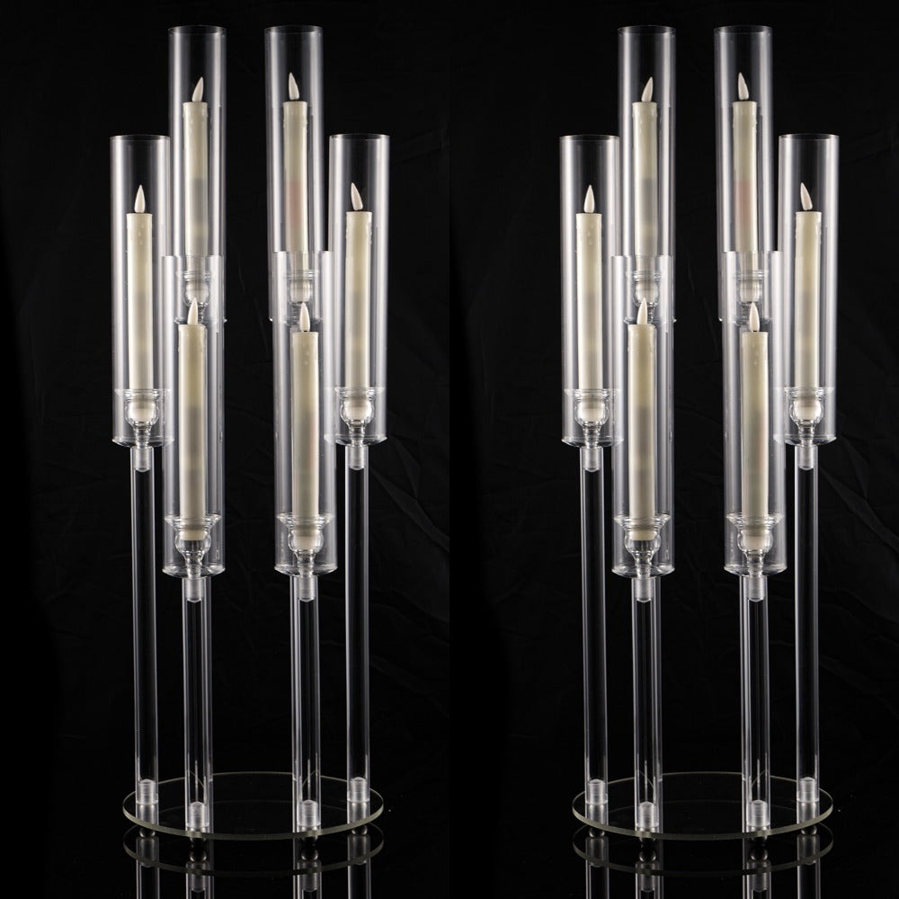 Acrylic Candelabra 6-Arm Candlestick Holder 26.8 Inch Clear Crystal Candle Holders Bulk for Wedding Table Centerpieces, Party Home Decoration, Valentine's Day Anniversary Christmas