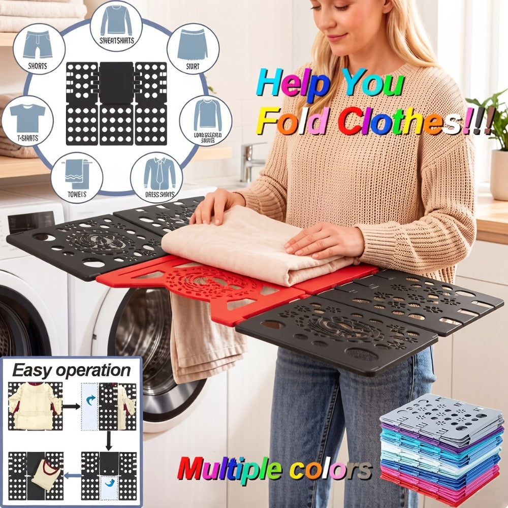 Clothes Folding Board Plastic Laundry Folder with Alignment Guide ¨C Fast & Easy T-Shirt Folder, Ergonomic Closet Organizer for Neat Clothes Folding, Multi-Color, Laundry Room & Bedroom Accessory