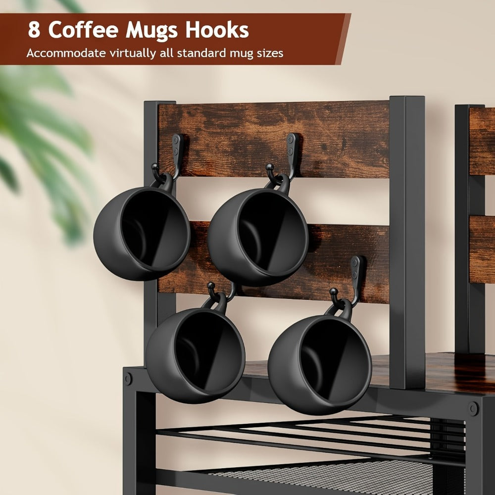 Coffee Pod Holder and Mug Rack - K Cup Capsule Organizer 70 Capacity Single Double Layer Coffee Machine Stand Countertop Storage | Rustic Brown | Kitchen Coffee Bar Organizer Gift