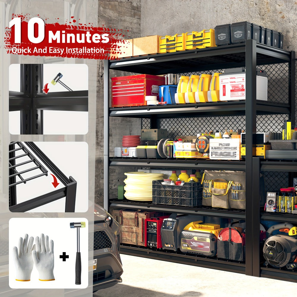 Heavy Duty 5 Tier Metal Shelving Unit Adjustable Up to 3000LBS for Garage Workshop Commercial Storage Rack No Bolt Easy Assembly Black
